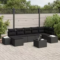 Lauko baldų komplektas Sodo Sofų Rinkinys su pagalve 8 pcs Juoda poliratanas