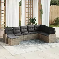 Lauko baldų komplektas Sodo Sofų Rinkinys su pagalve 8 pcs Pilka Poli ratanas