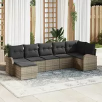 Lauko baldų komplektas Sodo Sofų Rinkinys su pagalve 7 pcs Pilka Poli ratanas