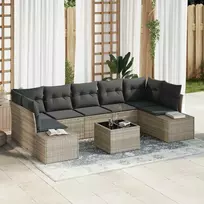 Lauko baldų komplektas Sodo Sofų Rinkinys su pagalve 8 pcs Šviesiai pilka poliratanas
