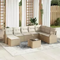 Lauko baldų komplektas Sodo Sofų Rinkinys su pagalve 9 pcs Smėlio Poli ratanas