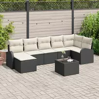 Lauko baldų komplektas Sodo Sofų Rinkinys su pagalve 8 pcs Juoda Poli ratanas