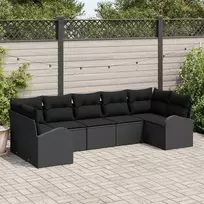 Sodo Sofų Rinkinys su pagalve 7 pcs Juoda Poli ratanas