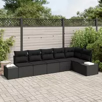 Lauko baldų komplektas Sodo Sofų Rinkinys su pagalve 6 pcs Juoda poliratanas