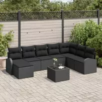 Lauko baldų komplektas Sodo Sofų Rinkinys su pagalve 9 pcs Juoda Poli ratanas