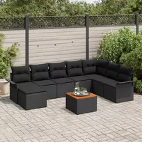 Lauko baldų komplektas Sodo Sofų Rinkinys su pagalve 9 pcs Juoda poliratanas