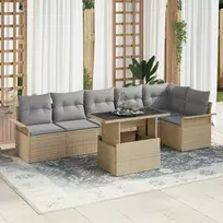 Lauko baldų komplektas Sodo Sofų Rinkinys su pagalve 7 pcs Smėlio poliratanas