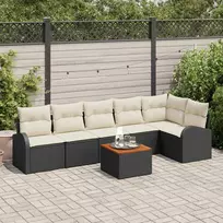 Lauko baldų komplektas Sodo Sofų Rinkinys su pagalve 7 pcs Juoda poliratanas