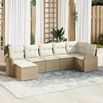 Lauko baldų komplektas Sodo Sofų Rinkinys su pagalve 7 pcs Smėlio Poli ratanas