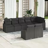 Lauko baldų komplektas Sofos komplektas su pagalve 8 pcs Juoda poliratanas