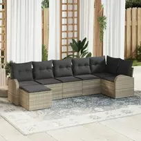 Lauko baldų komplektas Sodo Sofų Rinkinys su pagalve 7 pcs Šviesiai pilka Poli ratanas