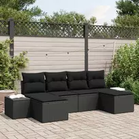 Lauko baldų komplektas Sodo Sofų Rinkinys su pagalve 6 pcs Juoda poliratanas