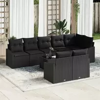 Lauko baldų komplektas Sofos komplektas su pagalve 9 pcs Juoda poliratanas