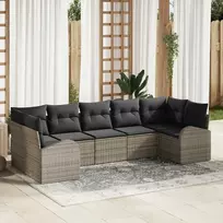 Lauko baldų komplektas Sodo Sofų Rinkinys su pagalve 7 pcs Pilka Poli ratanas