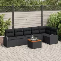 Lauko baldų komplektas Sodo Sofų Rinkinys su pagalve 7 pcs Juoda poliratanas