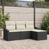 Lauko baldų komplektas Sofos komplektas su pagalve 4 pcs Juoda poliratanas