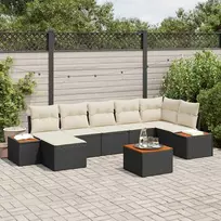 Lauko baldų komplektas Sodo Sofų Rinkinys su pagalve 8 pcs Juoda Poli ratanas
