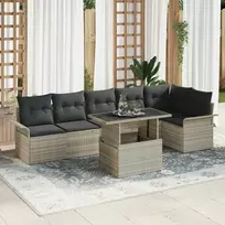 Lauko baldų komplektas Sodo Sofų Rinkinys su pagalve 7 pcs Šviesiai pilka poliratanas