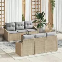 Lauko baldų komplektas Sodo Sofų Rinkinys su pagalve 7 pcs Smėlio poliratanas