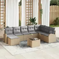 Lauko baldų komplektas Sodo Sofų Rinkinys su pagalve 9 pcs Smėlio Poli ratanas
