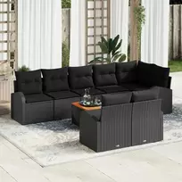 Lauko baldų komplektas Sodo Sofų Rinkinys su pagalve 9 pcs Juoda poliratanas