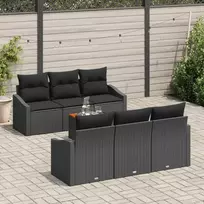Lauko baldų komplektas Sodo Sofų Rinkinys su pagalve 7 pcs Juoda poliratanas