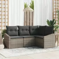 Lauko baldų komplektas Sofos komplektas su pagalve 4 pcs Pilka poliratanas