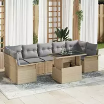 Lauko baldų komplektas Sodo Sofų Rinkinys su pagalve 8 pcs Smėlio Poli ratanas