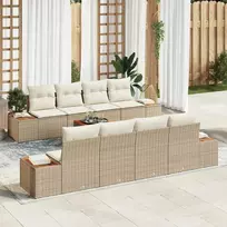 Lauko baldų komplektas Sodo Sofų Rinkinys su pagalve 9 pcs Smėlio Poli ratanas