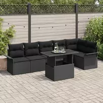 Lauko baldų komplektas Sodo Sofų Rinkinys su pagalve 7 pcs Juoda Poli ratanas
