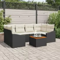 Lauko baldų komplektas Sodo Sofų Rinkinys su pagalve 7 pcs Juoda poliratanas