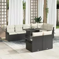 Sodo Sofų Rinkinys su pagalve 9 pcs Juoda Poli ratanas