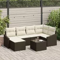 Lauko baldų komplektas Sofos komplektas su pagalve 7 pcs Ruda poliratanas
