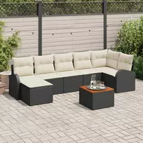 Lauko baldų komplektas Sodo Sofų Rinkinys su pagalve 8 pcs Juoda poliratanas