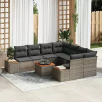 Lauko baldų komplektas Sodo Sofų Rinkinys su pagalve 9 pcs Pilka Poli ratanas