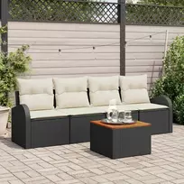 Lauko baldų komplektas Sodo Sofų Rinkinys su pagalve 5 pcs Juoda poliratanas