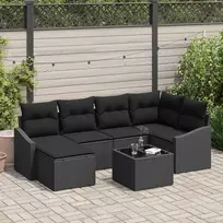 Lauko baldų komplektas Sofos komplektas su pagalve 7 pcs Juoda poliratanas