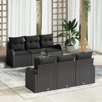 Lauko baldų komplektas Sodo Sofų Rinkinys su pagalve 7 pcs Juoda poliratanas