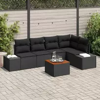 Lauko baldų komplektas Sodo Sofų Rinkinys su pagalve 6 pcs Juoda poliratanas