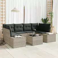Lauko baldų komplektas Sodo Sofų Rinkinys su pagalve 7 pcs Šviesiai pilka poliratanas