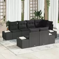 Lauko baldų komplektas Sodo Sofų Rinkinys su pagalve 7 pcs Juoda poliratanas
