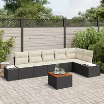 Lauko baldų komplektas Sodo Sofų Rinkinys su pagalve 7 pcs Juoda poliratanas