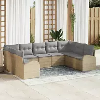 Lauko baldų komplektas Sofos komplektas su pagalve 9 pcs Smėlio Poli ratanas