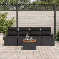 Lauko baldų komplektas Sodo Sofų Rinkinys su pagalve 5 pcs Juoda poliratanas