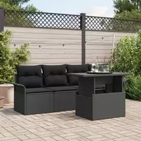 Lauko baldų komplektas Sodo Sofų Rinkinys su pagalve 5 pcs Juoda poliratanas
