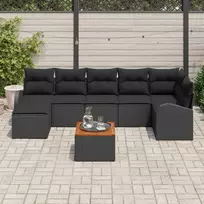 Lauko baldų komplektas Sodo Sofų Rinkinys su pagalve 8 pcs Juoda poliratanas