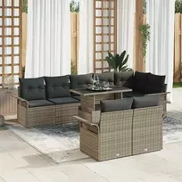 Sodo Sofų Rinkinys su pagalve 9 pcs Pilka Poli ratanas