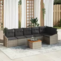 Lauko baldų komplektas Sodo Sofų Rinkinys su pagalve 7 pcs Pilka poliratanas