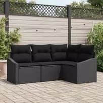 Lauko baldų komplektas Sofos komplektas su pagalve 4 pcs Juoda poliratanas
