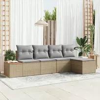 Lauko baldų komplektas Sodo Sofų Rinkinys su pagalve 5 pcs Smėlio Poli ratanas